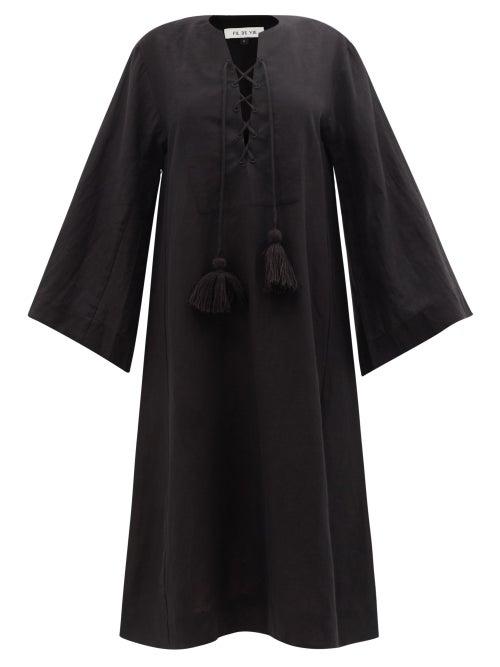 Fil De Vie - Lilith Laced Linen-muslin Kaftan - Womens - Black