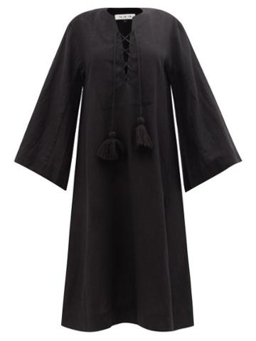 Fil De Vie - Lilith Laced Linen-muslin Kaftan - Womens - Black