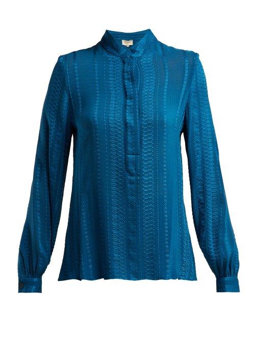 Matchesfashion.com Zeus + Dione - Hera Stripe Jacquard Silk Blend Blouse - Womens - Mid Blue