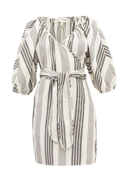 Matchesfashion.com Mara Hoffman - Coletta Stripe-jacquard Tencel-blend Wrap Dress - Womens - Black Stripe