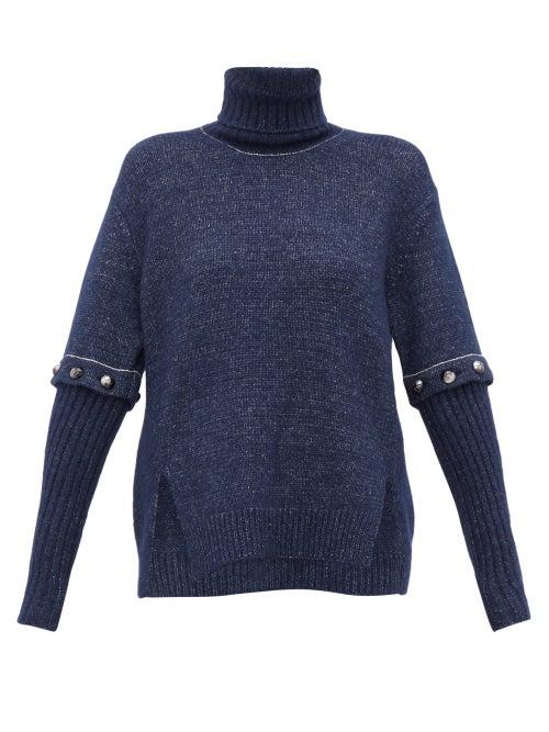 Matchesfashion.com Chlo - Roll Neck Detachable Sleeve Knitted Sweater - Womens - Navy