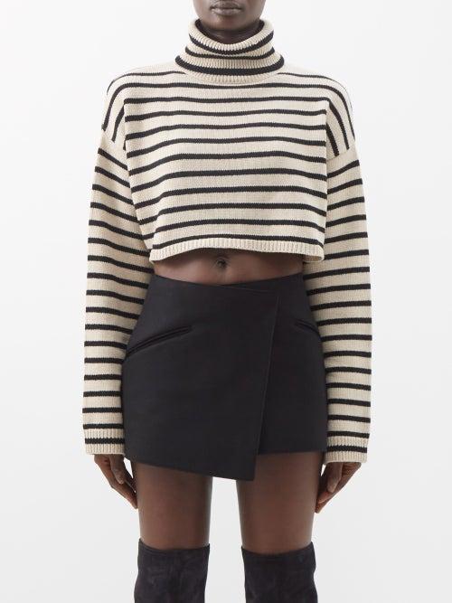 The Frankie Shop - Athina Striped Cropped Wool-blend Sweater - Womens - Beige Black