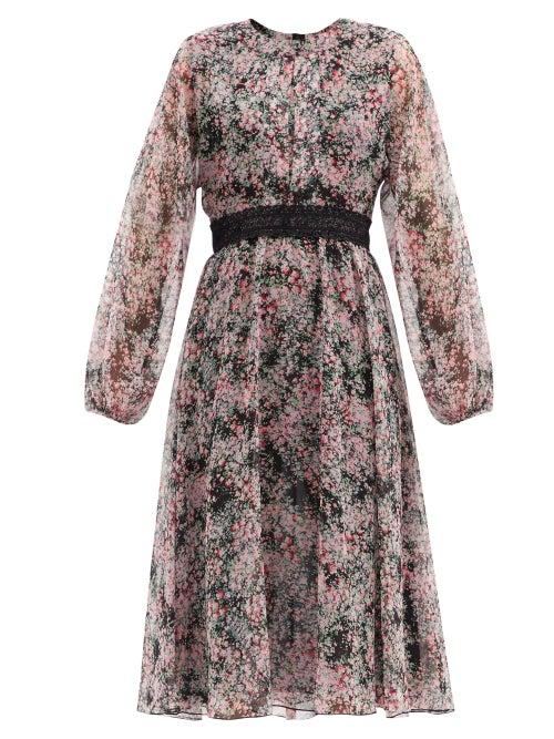 Matchesfashion.com Giambattista Valli - Contrast-waist Floral-print Silk-georgette Dress - Womens - Green Print
