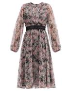 Matchesfashion.com Giambattista Valli - Contrast-waist Floral-print Silk-georgette Dress - Womens - Green Print