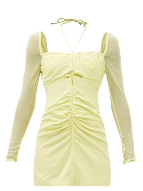 Self-portrait - Cutout Ruched-crepe Mini Dress - Womens - Green