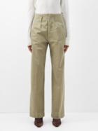 Fortela - Fiona Garment-dyed Gabardine High-waist Trousers - Womens - Green