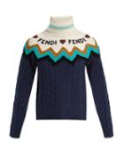 Matchesfashion.com Fendi - Roll Neck Wool Blend Sweater - Womens - Blue