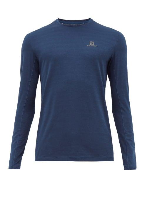 Matchesfashion.com Salomon - Xa Logo Print Long Sleeved T Shirt - Mens - Blue