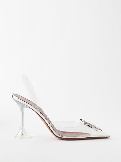Amina Muaddi - Begum 95 Crystal-embellished Pvc Slingback Pumps - Womens - Clear