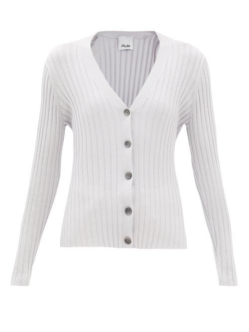 Allude - Ribbed Cotton-blend Cardigan - Womens - Light Grey