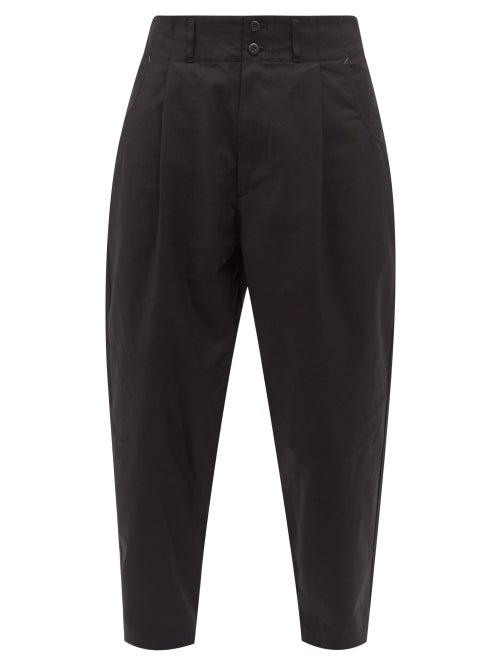 Nicholas Daley - High-rise Pleated Cotton-twill Trousers - Mens - Black