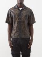 Amiri - Laser-cut Leather Bowling Shirt - Mens - Black