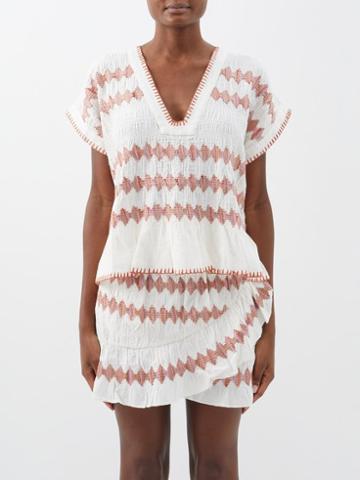 Boteh - Hera Embroidered Cotton-linen Blouse - Womens - White Pink