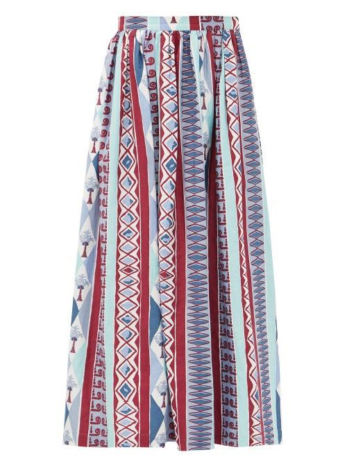 Matchesfashion.com Le Sirenuse, Positano - New Jane Arlecchino-print Cotton-poplin Midi Skirt - Womens - Blue Print