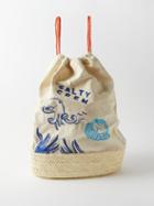 Kilometre Paris - Salty Crew Embroidered Wool And Straw Bucket Bag - Womens - Beige Multi