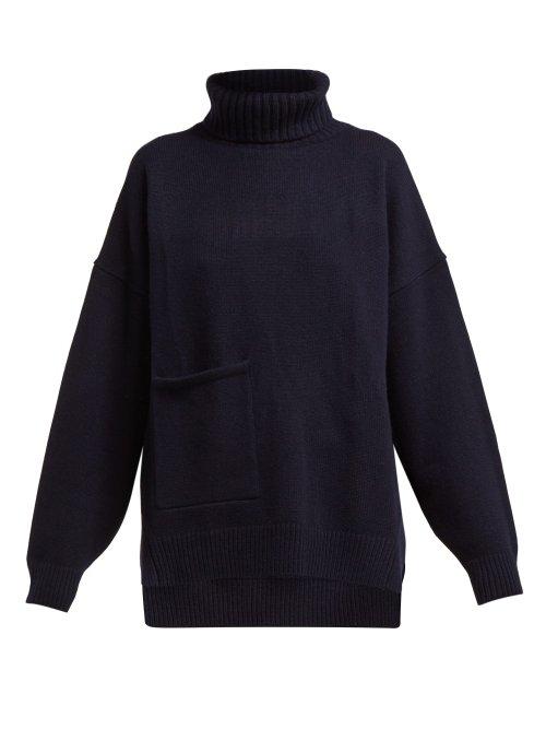 Matchesfashion.com Tibi - Patch Pocket Cashmere Roll Neck Sweater - Womens - Navy