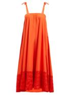 Matchesfashion.com Fendi - Floral Embroidered Cotton Dress - Womens - Orange