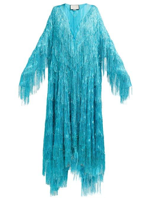 Matchesfashion.com Gucci - Metallic Fringed Fil Coup Gown - Womens - Blue