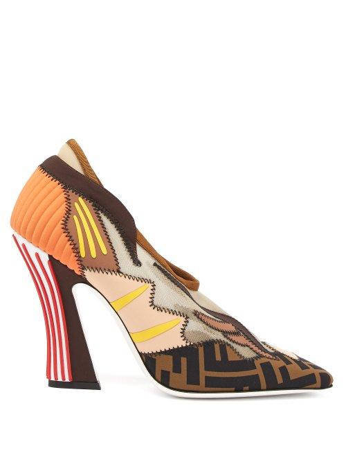 Matchesfashion.com Fendi - Ffreedom Square Toe Mesh Pumps - Womens - Brown Multi