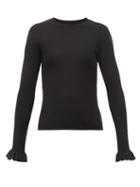 Matchesfashion.com Redvalentino - Ruffled Cuff Ribbed Wool Blend Sweater - Womens - Black