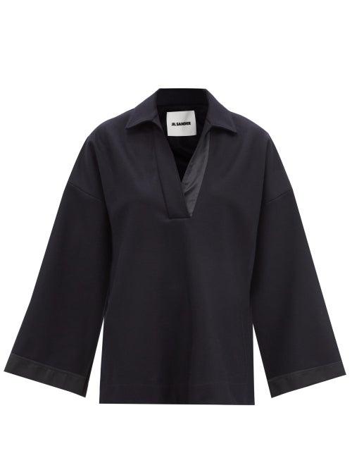 Ladies Rtw Jil Sander - Satin-trimmed Felt Cape Top - Womens - Navy