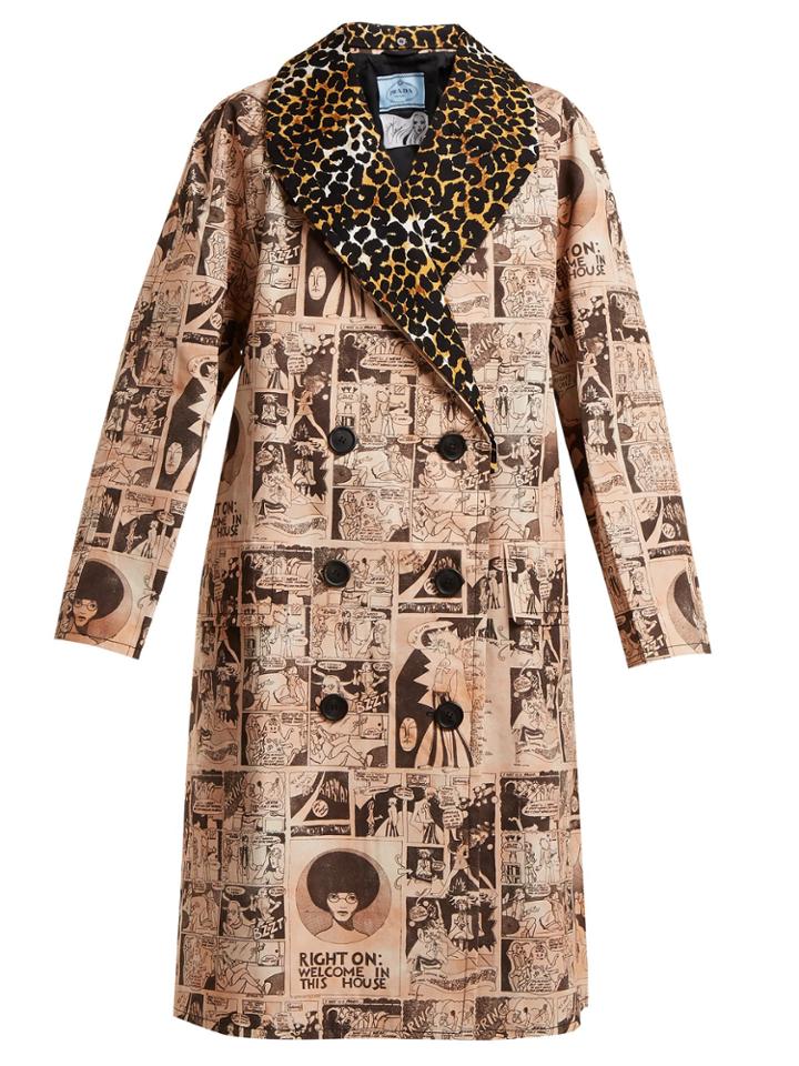 Prada Comic-print Double-breasted Cotton Coat