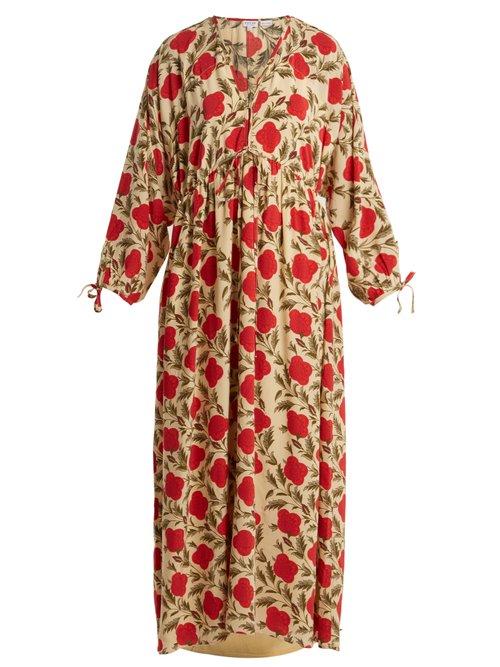 Matchesfashion.com Rhode Resort - Bianca V Neck Tie Detail Kaftan - Womens - Red Multi