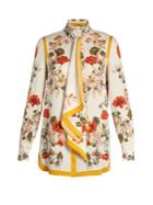 Alexander Mcqueen Tie-neck Floral-print Crepe Blouse