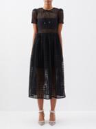 Self-portrait - Lattice-lace Short-sleeve Midi Dress - Womens - Black