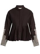 Matchesfashion.com Mes Demoiselles - Artemis Stand Collar Embroidered Pleated Jacket - Womens - Black