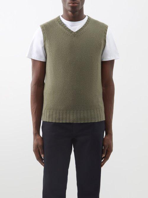 Allude - V-neck Cashmere Sweater Vest - Mens - Green