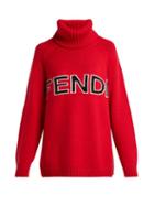 Matchesfashion.com Fendi - Logo Intarsia Wool Roll Neck Sweater - Womens - Red
