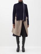 Sacai - Deconstructed Asymmetric-zip Wool Dress - Womens - Navy Beige
