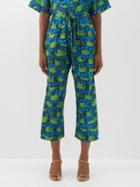 La Doublej - Liberace-print Silk-twill Drawstring Trousers - Womens - Green Print