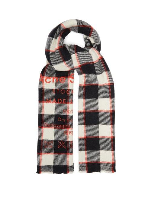 Matchesfashion.com Acne Studios - Cassiar Logo Print Checked Wool Scarf - Mens - Black Multi