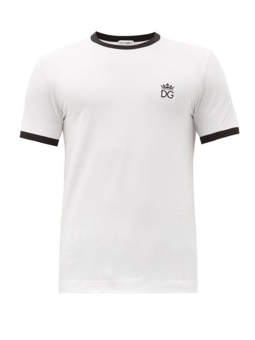 Matchesfashion.com Dolce & Gabbana - Logo Embroidered Cotton Blend Pyjama T Shirt - Mens - White