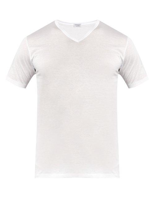 Matchesfashion.com Zimmerli - Royal Classic V Neck Cotton T Shirt - Mens - White