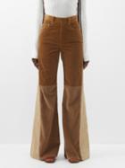 Chlo - Panelled Cotton-corduroy Flared Trousers - Womens - Brown