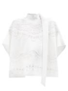 Valentino - Floral-embroidered Cotton-blend Gabardine Top - Womens - White