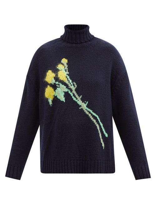 Bernadette - Sofia Floral-intarsia Wool-blend Sweater - Womens - Navy Multi