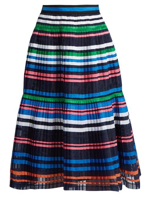 Matchesfashion.com Muveil - Ribbon Striped Pleated Organza Skirt - Womens - Navy Multi