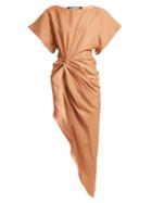 Jacquemus Asymmetric Ruched Linen-blend Top