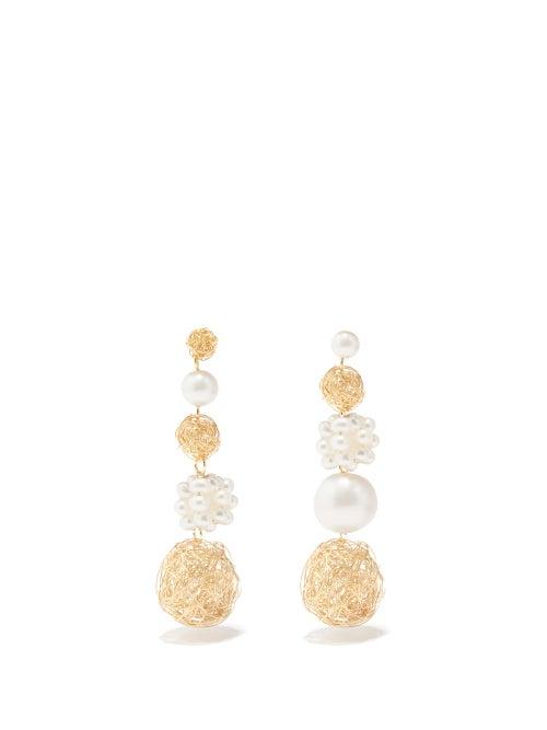 Completedworks - Mismatched Pearl & Recycled Gold-plated Earrings - Womens - Gold Multi