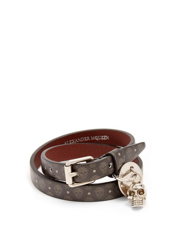 Alexander Mcqueen Skull-print Wraparound Leather Bracelet