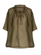 Matchesfashion.com Albus Lumen - Lola Gathered Neck Silk Shirt - Womens - Khaki