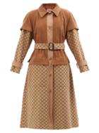 Gucci - Belted Corduroy And Gg-jacquard Canvas Trench Coat - Womens - Beige