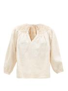 Matchesfashion.com Innika Choo - Hope Filthorts Smocked Linen-poplin Blouse - Womens - Light Yellow