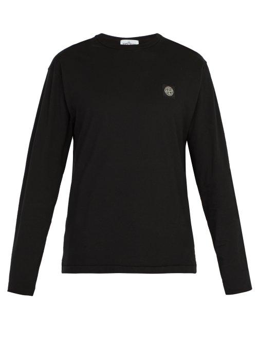 Matchesfashion.com Stone Island - Logo Patch Long Sleeved Cotton Jersey T Shirt - Mens - Black