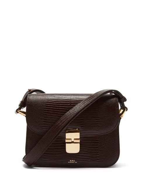A.p.c. - Grace Lizard-effect Leather Shoulder Bag - Womens - Brown