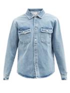 Frame - Flap-pocket Distressed Cotton-blend Denim Shirt - Mens - Blue